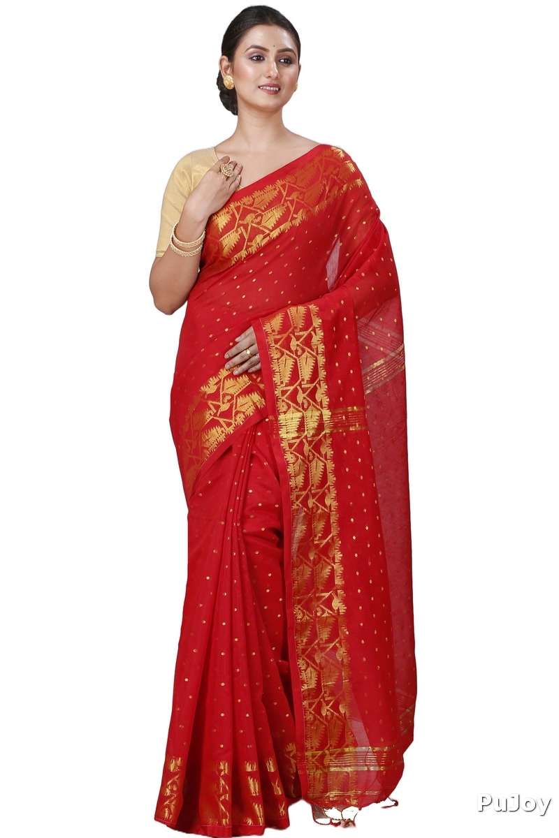 Red Blended Cotton Temo Hand Loom Saree (1267)