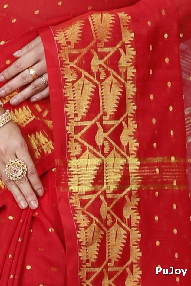 Red Blended Cotton Temo Hand Loom Saree (1267)