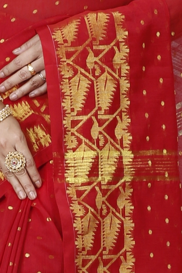 Red Blended Cotton Temo Hand Loom Saree (1267)