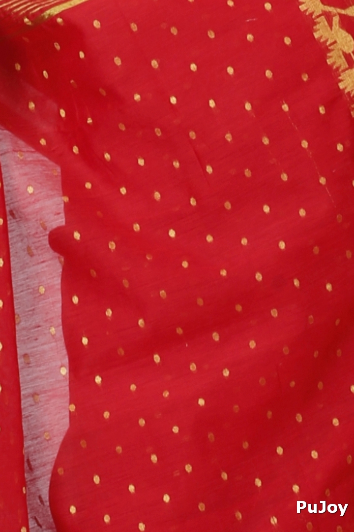 Red Blended Cotton Temo Hand Loom Saree (1267)