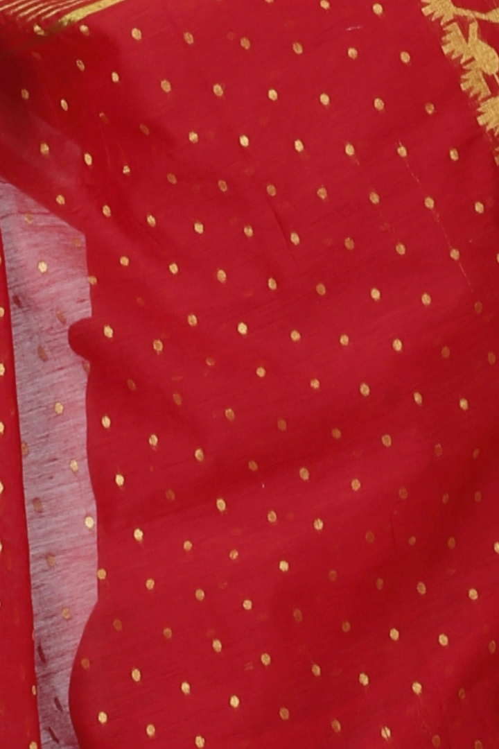 Red Blended Cotton Temo Hand Loom Saree (1267)