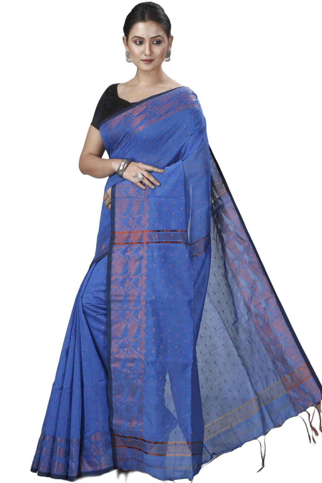 Blue Blended Cotton Temo Hand Loom Saree (1268)