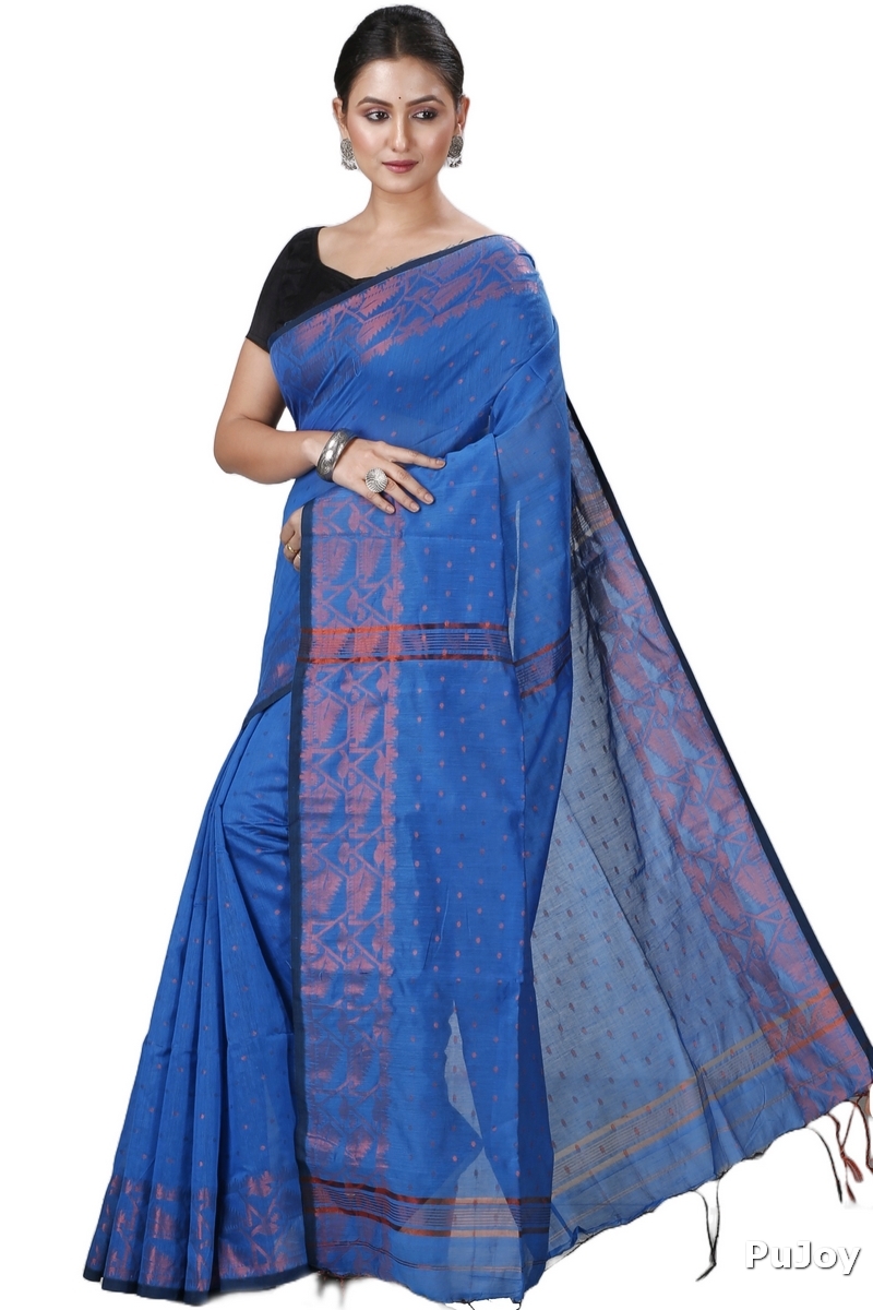 Blue Blended Cotton Temo Hand Loom Saree (1268)