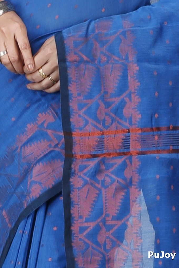 Blue Blended Cotton Temo Hand Loom Saree (1268)