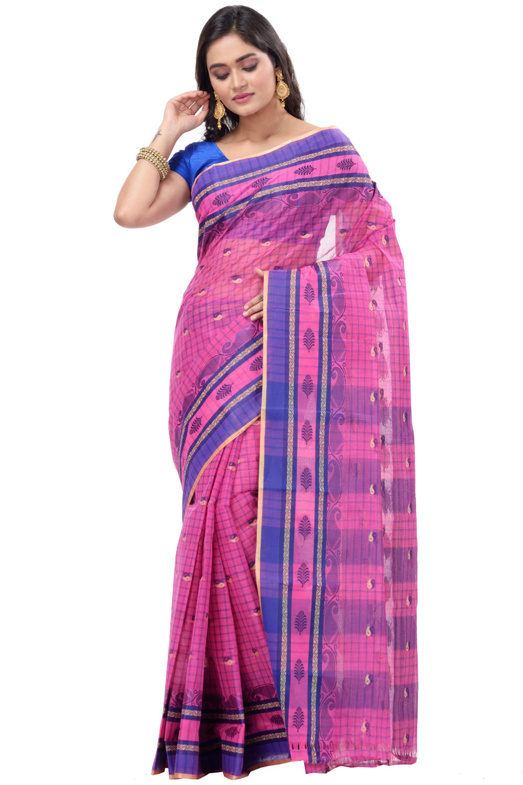Pink Pure Cotton ChakButi Tant Saree (127)