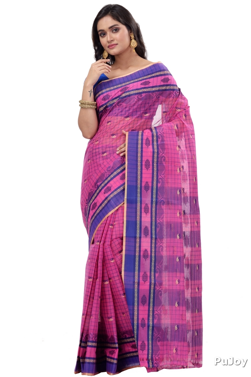 Pink Pure Cotton ChakButi Tant Saree (127)