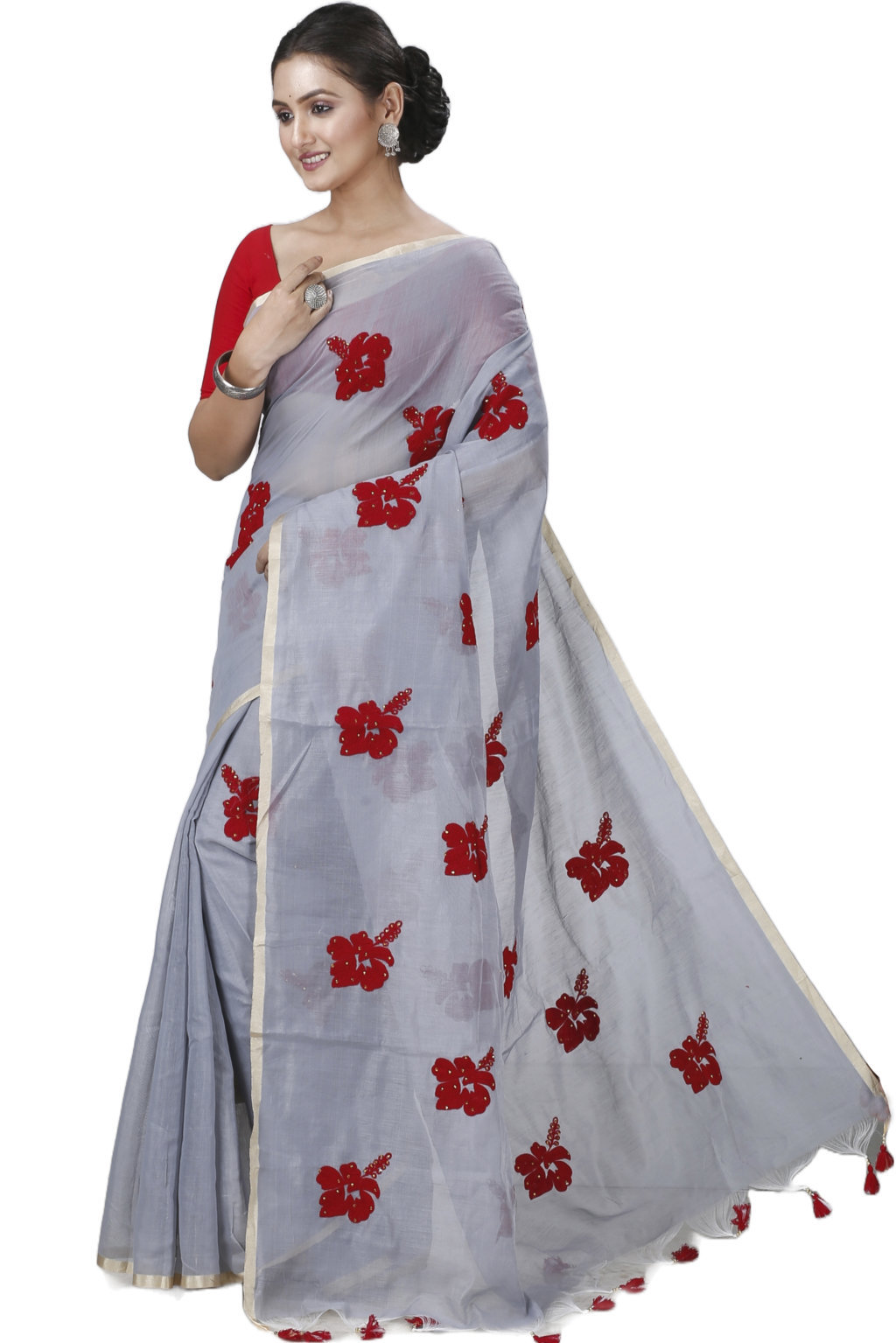Ash Blended Cotton Joba Hand Loom Saree (1272)