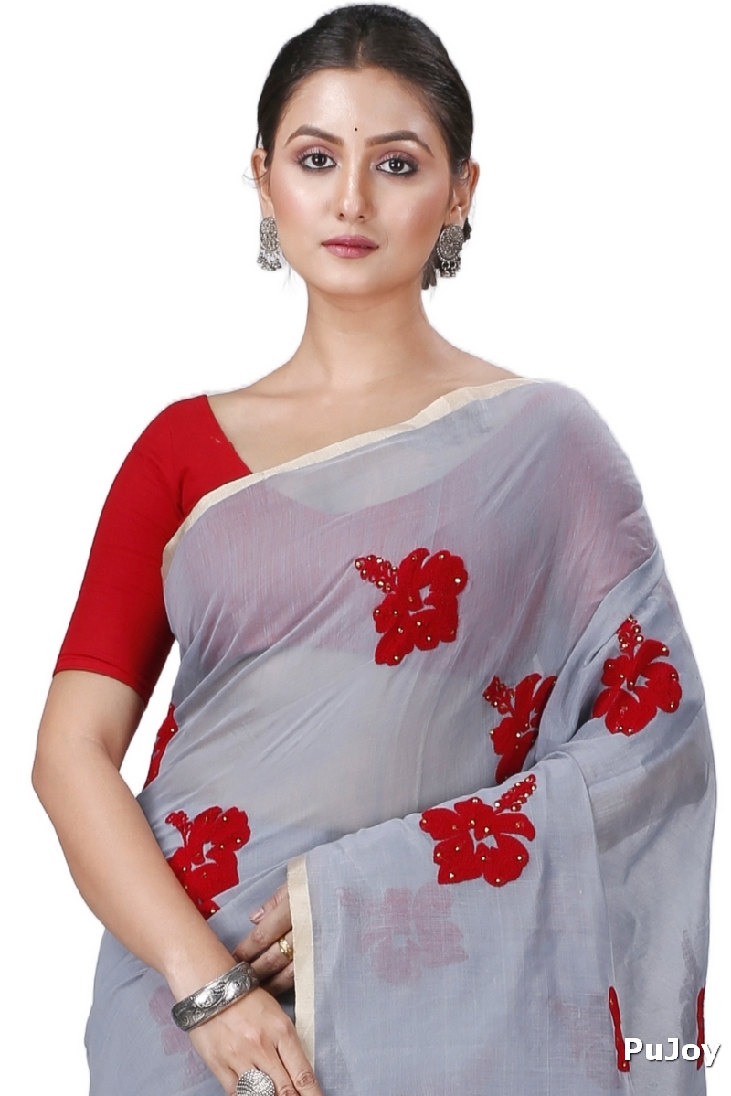 Ash Blended Cotton Joba Hand Loom Saree (1272)