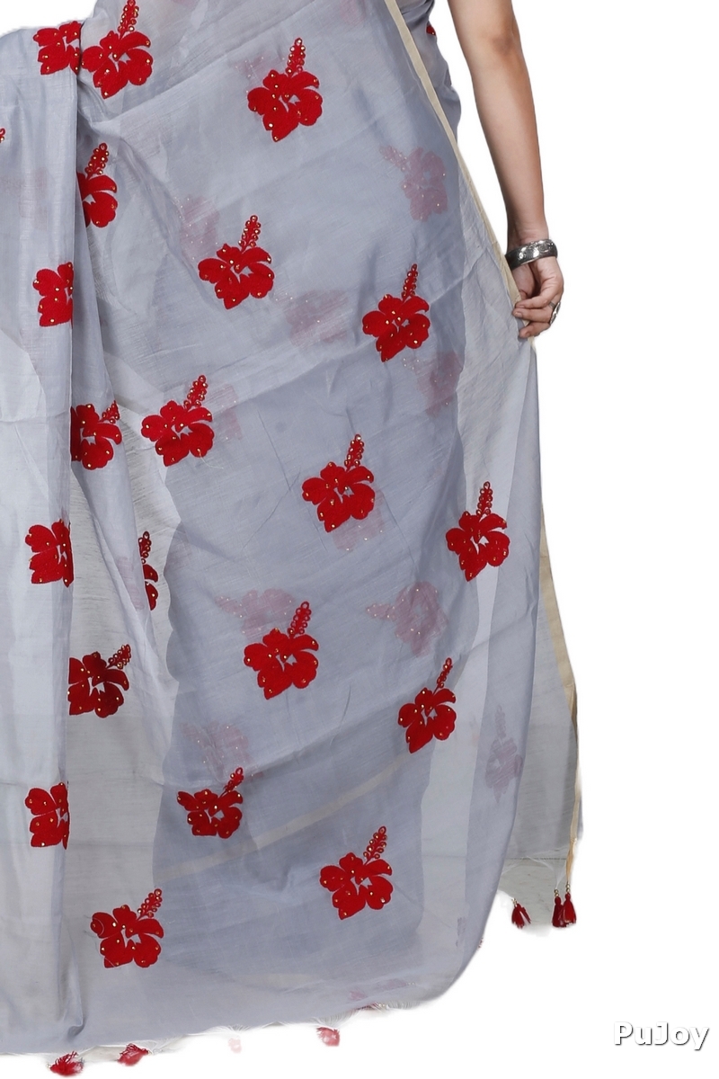 Ash Blended Cotton Joba Hand Loom Saree (1272)