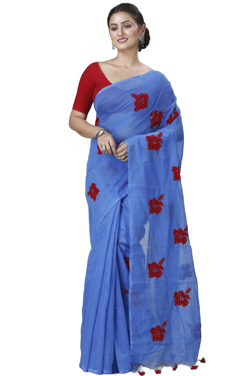 Sky Blue Blended Cotton Joba Hand Loom Saree (1273)
