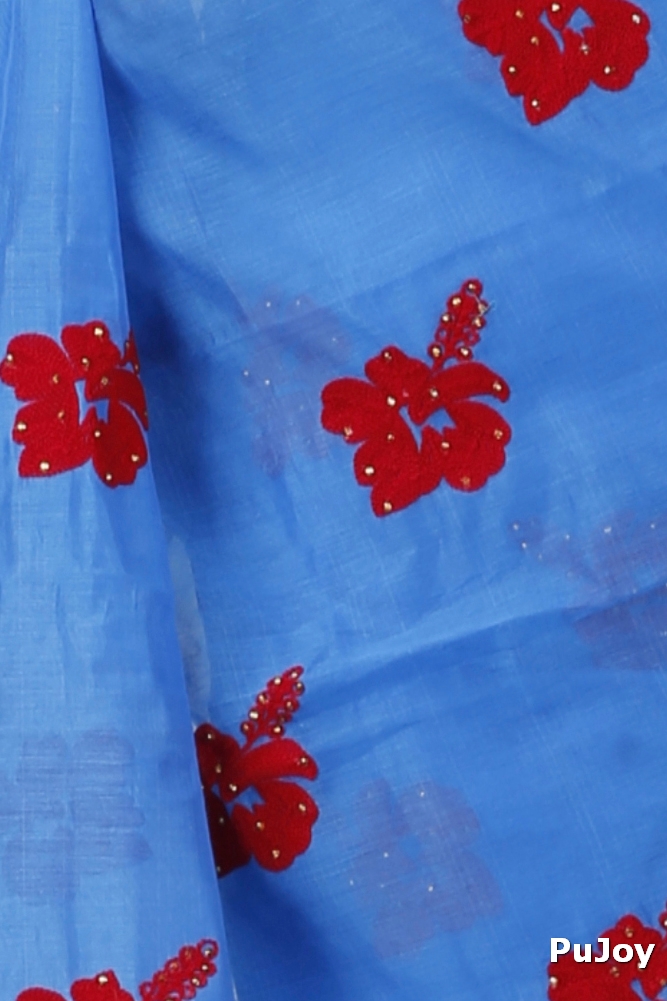 Sky Blue Blended Cotton Joba Hand Loom Saree (1273)