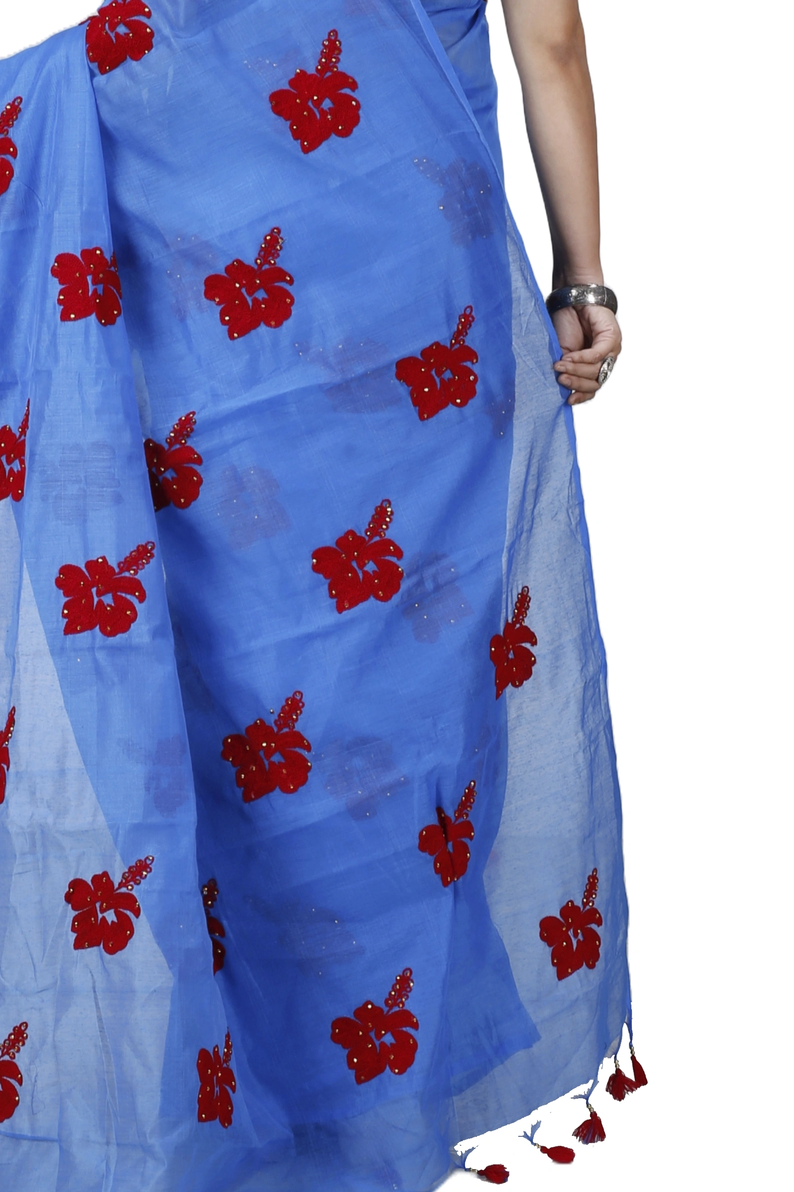 Sky Blue Blended Cotton Joba Hand Loom Saree (1273)
