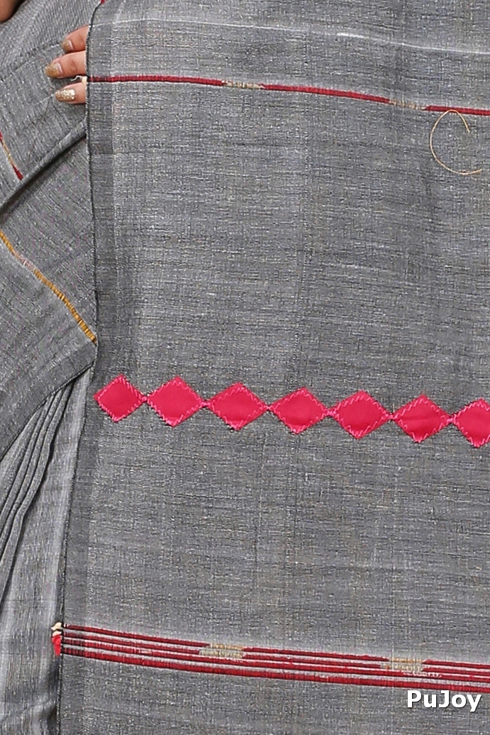 Grey Pure Cotton Tika Applique Saree (1276)