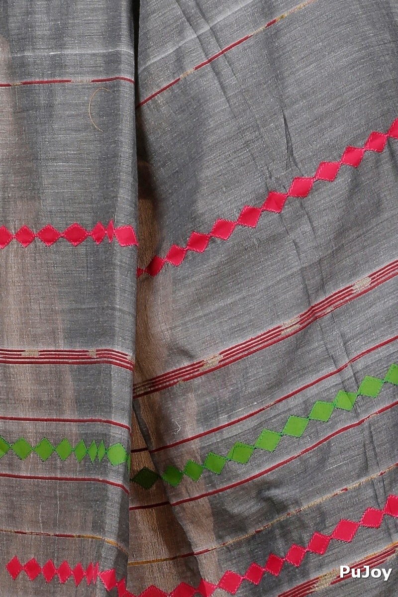 Grey Pure Cotton Tika Applique Saree (1276)