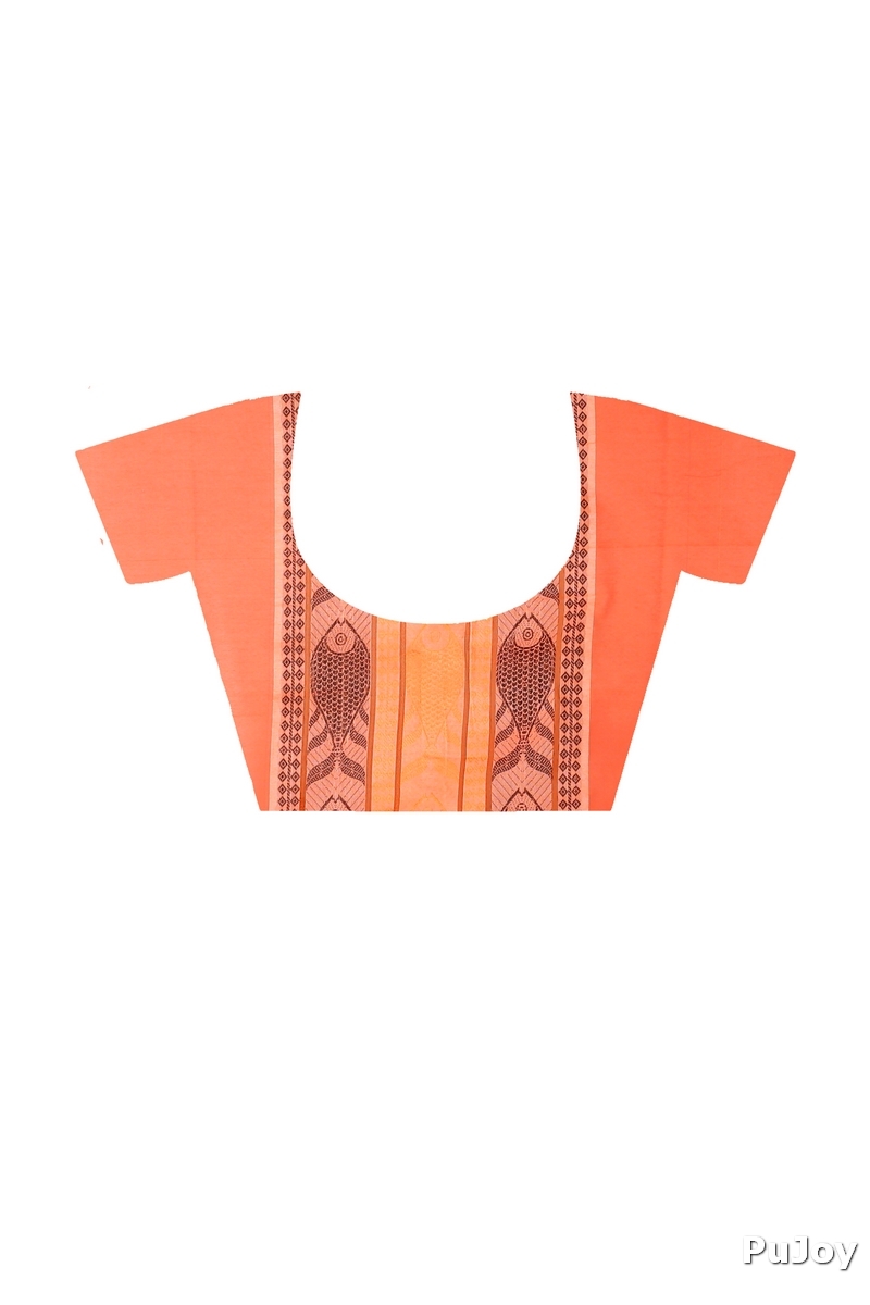 Pink Orange Pure Cotton Marine Hand Loom Saree (1278)