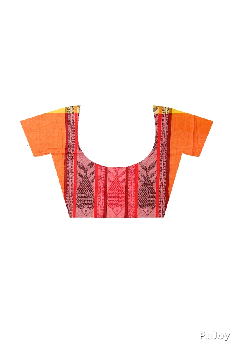 Yellow Red Pure Cotton Marine Hand Loom Saree (1279)