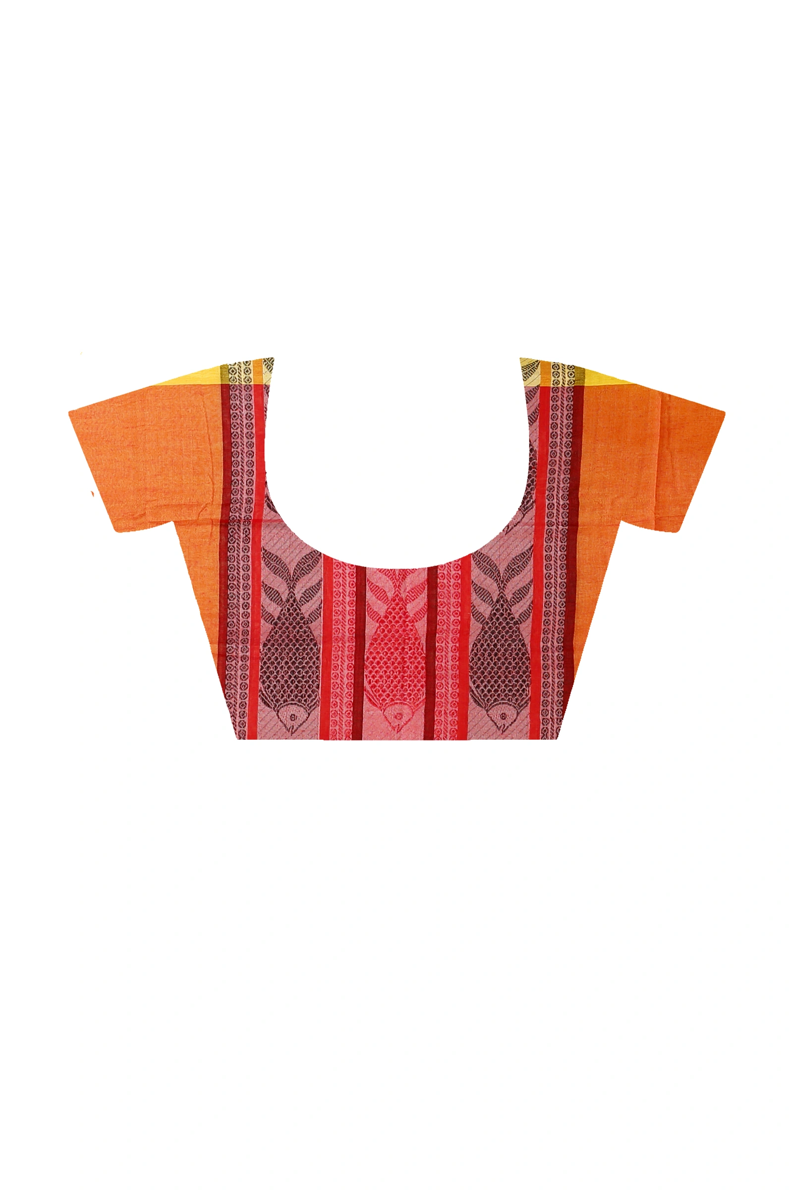 Yellow Red Pure Cotton Marine Hand Loom Saree (1279)