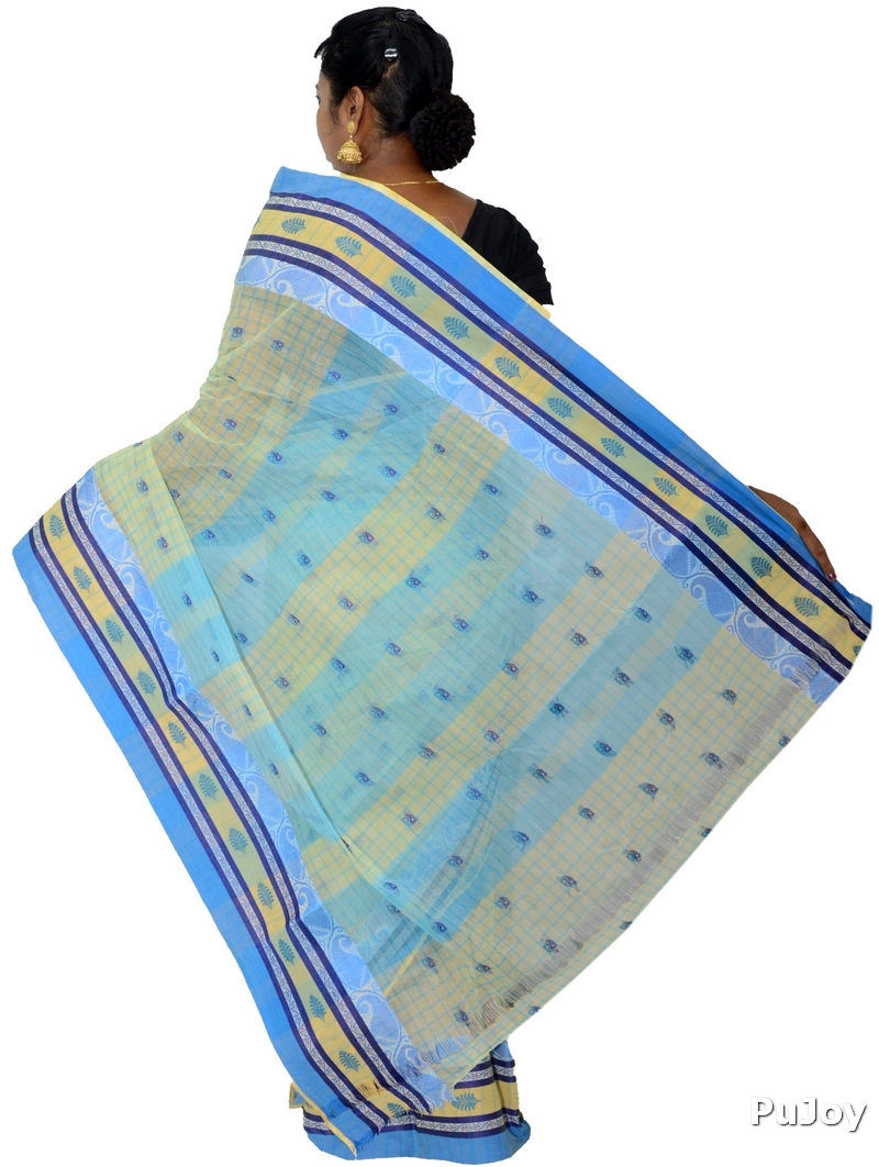 Off-White Pure Cotton ChakButi Tant Saree (128)