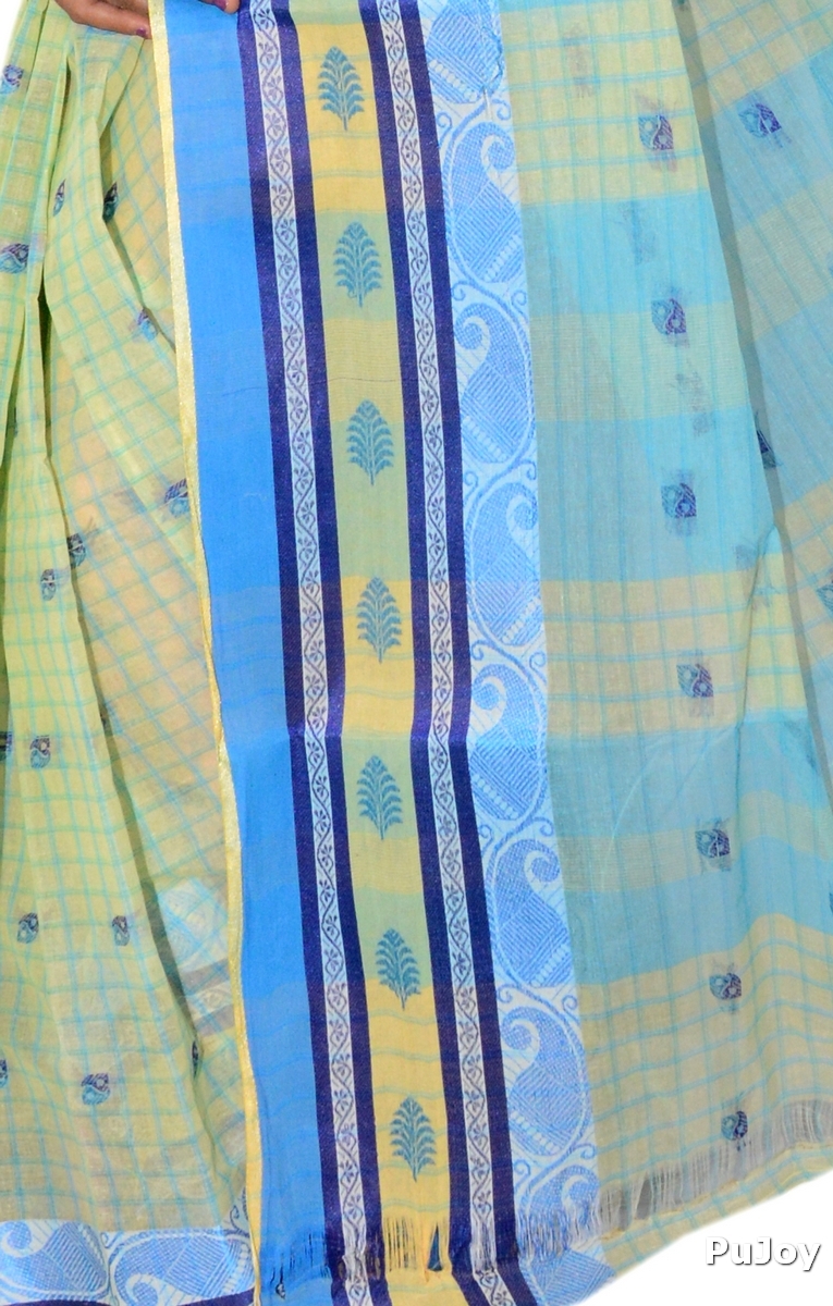 Off-White Pure Cotton ChakButi Tant Saree (128)