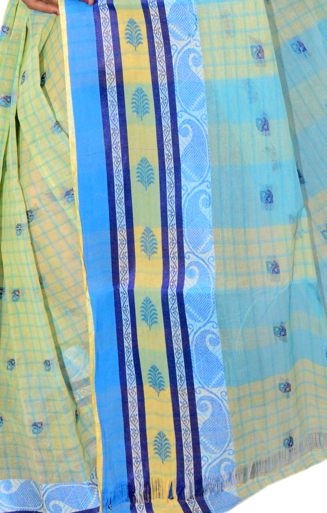 Off-White Pure Cotton ChakButi Tant Saree (128)