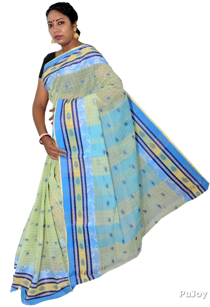 Off-White Pure Cotton ChakButi Tant Saree (128)
