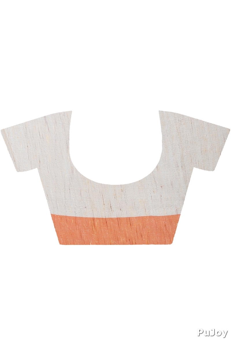Orange White Pure Cotton Kusu Hand Loom Saree (1281)