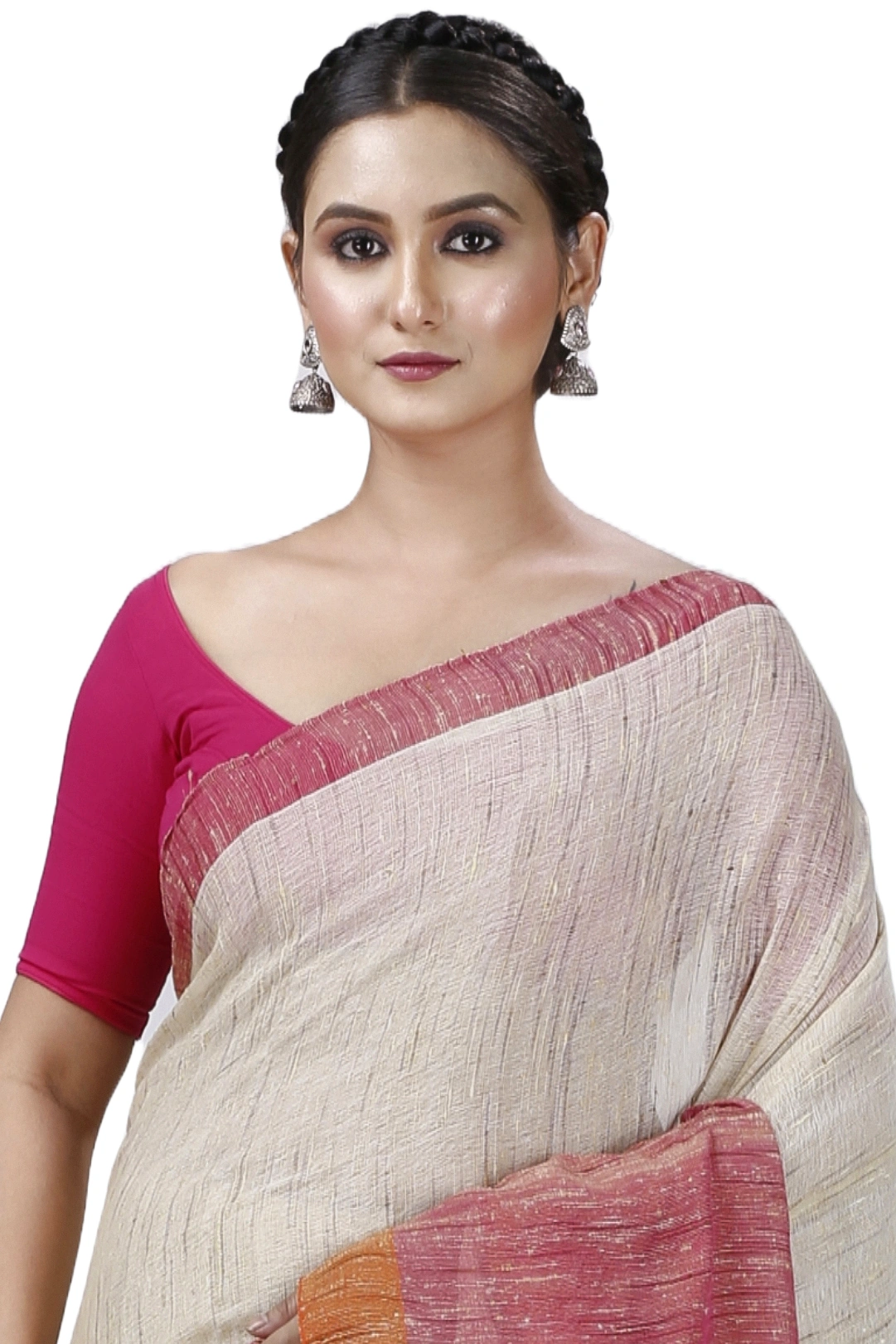 Orange White Pure Cotton Kusu Hand Loom Saree (1281)