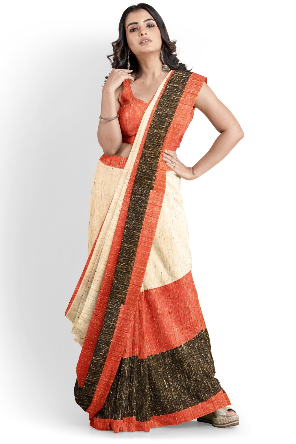 Red White Pure Cotton Kusu Hand Loom Saree (1282)