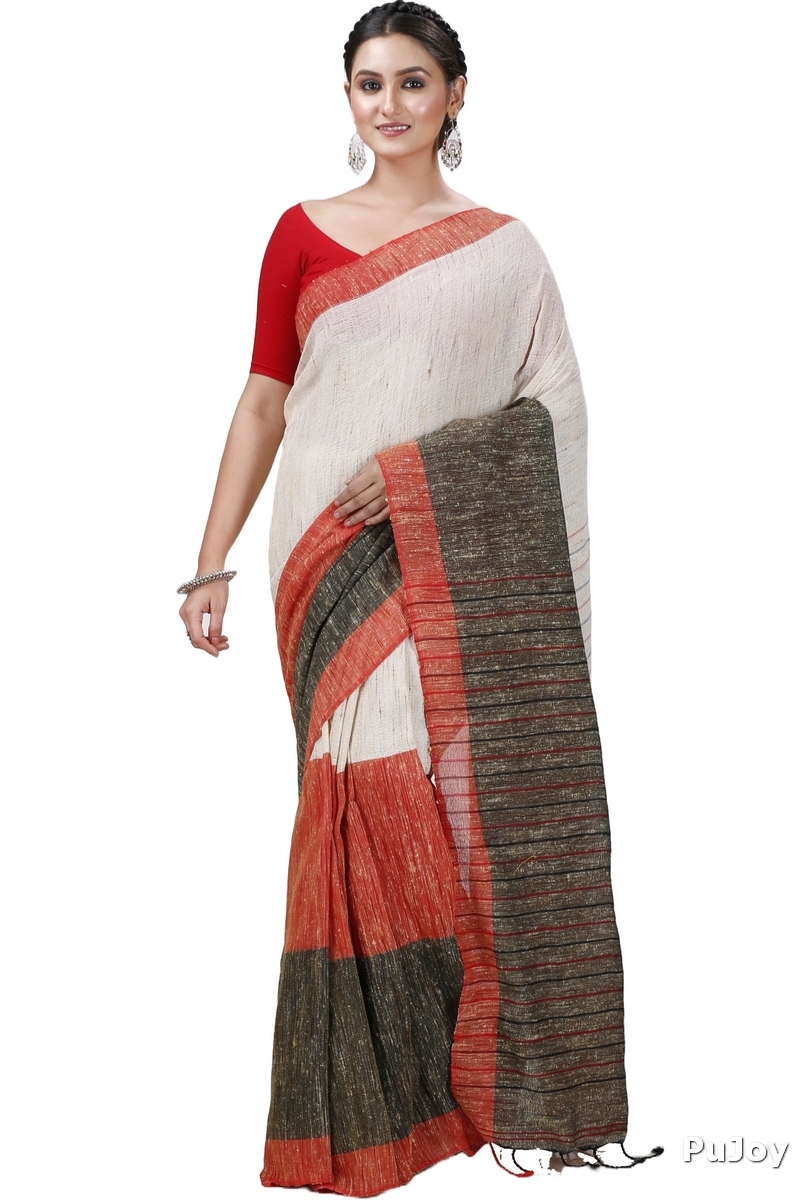 Red White Pure Cotton Kusu Hand Loom Saree (1282)