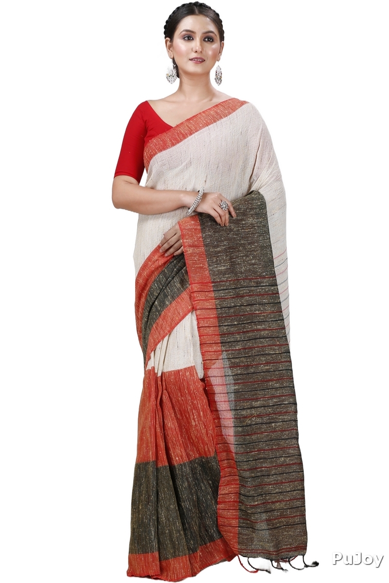 Red White Pure Cotton Kusu Hand Loom Saree (1282)