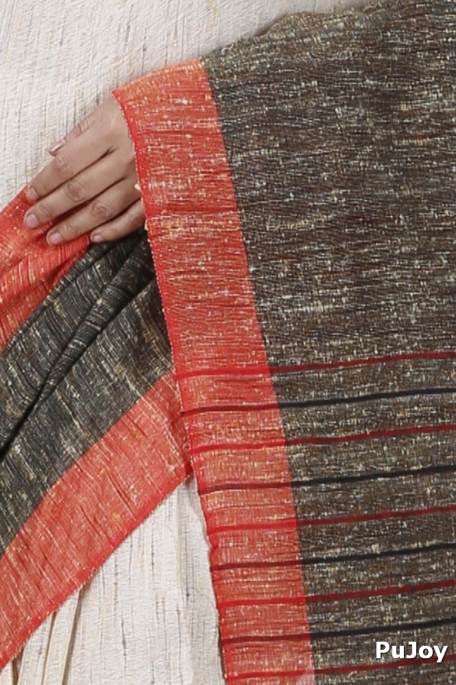 Red White Pure Cotton Kusu Hand Loom Saree (1282)