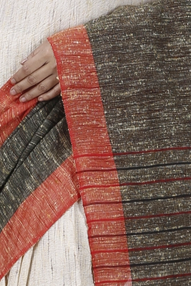 Red White Pure Cotton Kusu Hand Loom Saree (1282)
