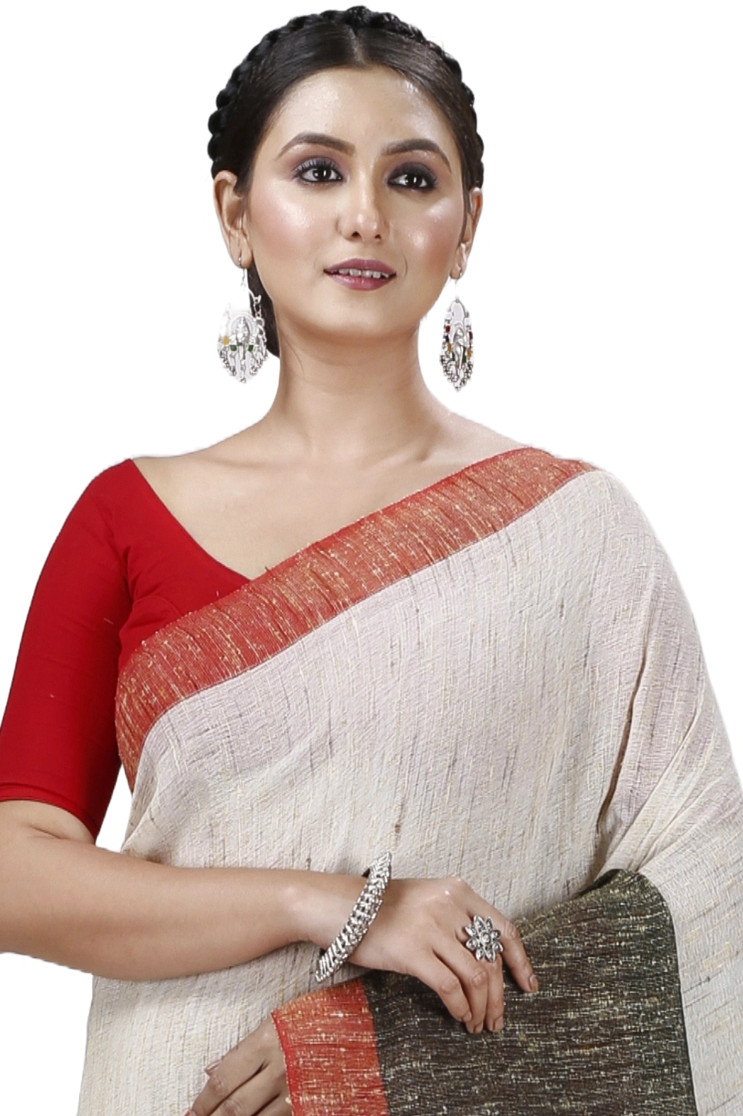 Red White Pure Cotton Kusu Hand Loom Saree (1282)