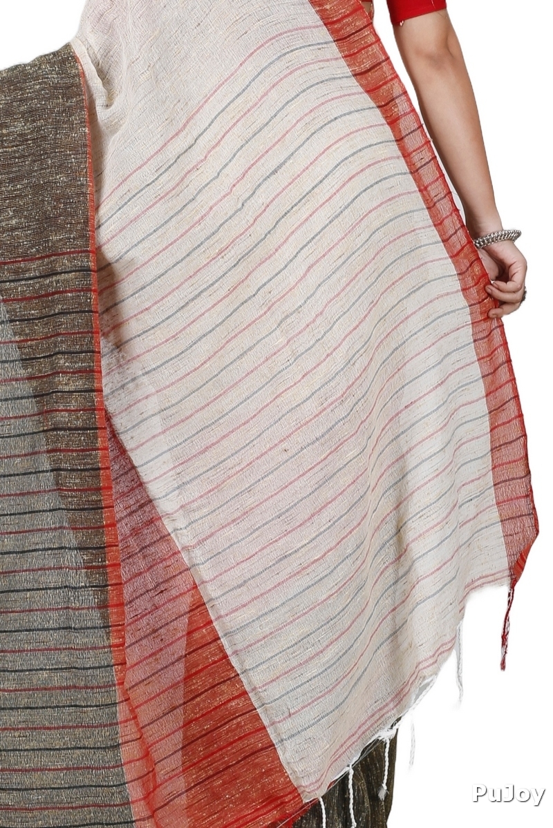 Red White Pure Cotton Kusu Hand Loom Saree (1282)