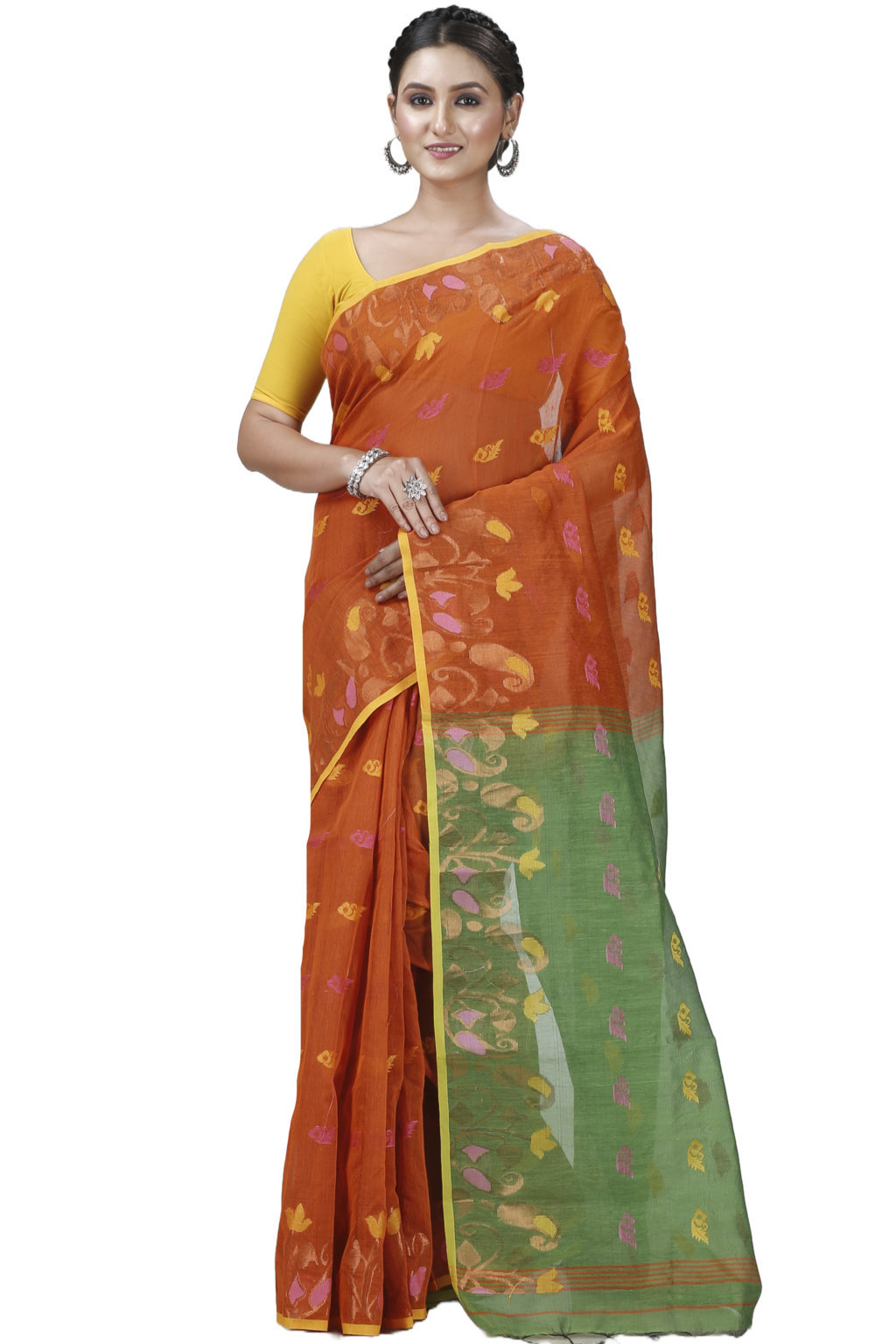 Brown Blended Cotton Banu Hand Loom Saree (1283)