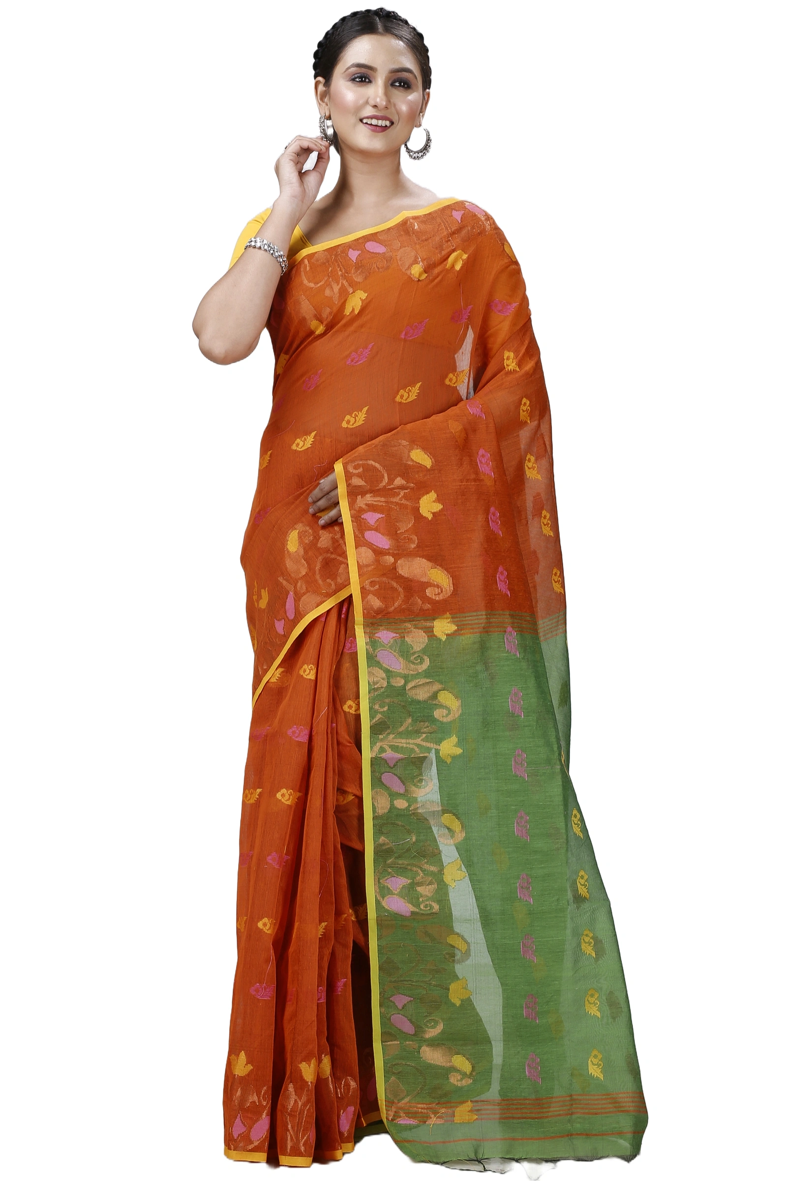 Brown Blended Cotton Banu Hand Loom Saree (1283)