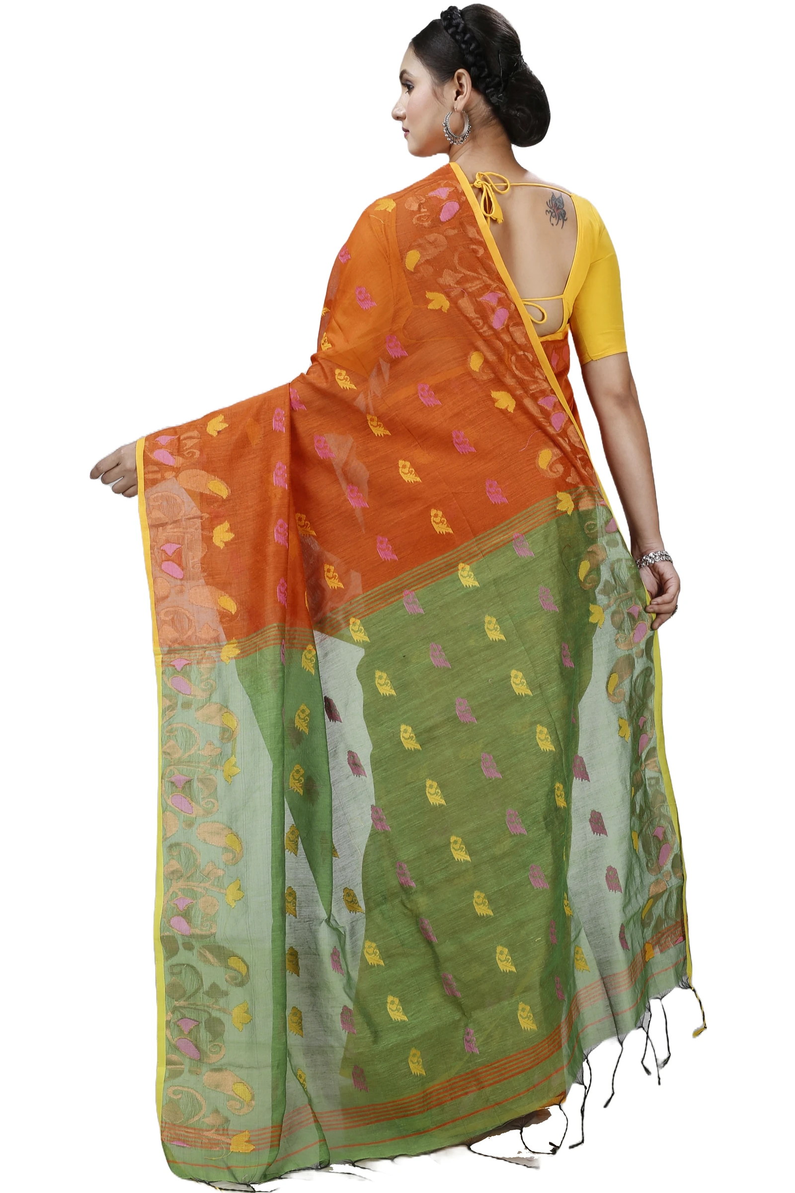 Brown Blended Cotton Banu Hand Loom Saree (1283)