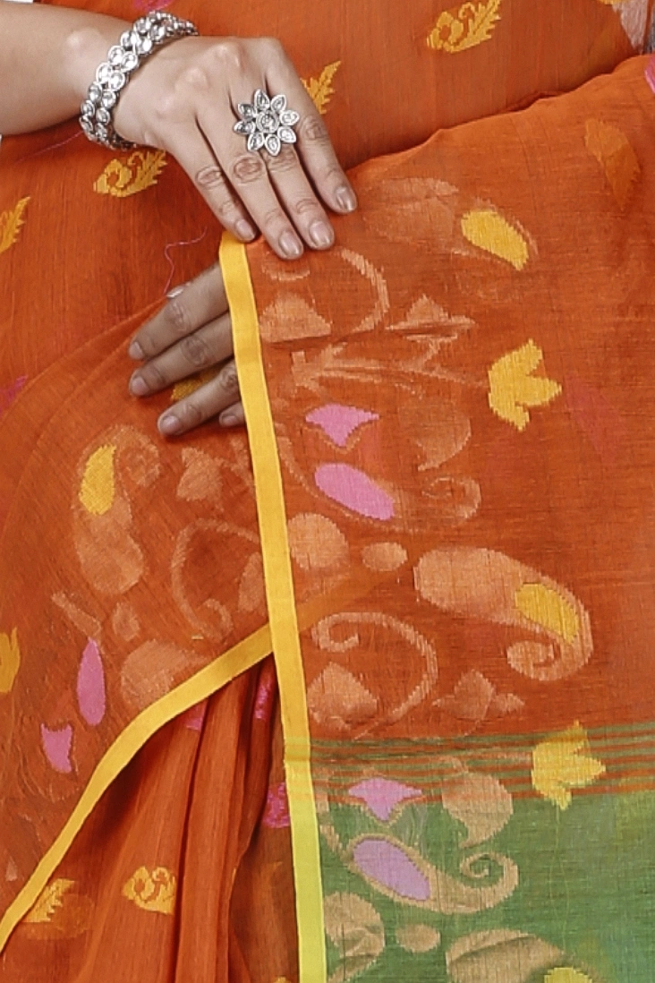 Brown Blended Cotton Banu Hand Loom Saree (1283)