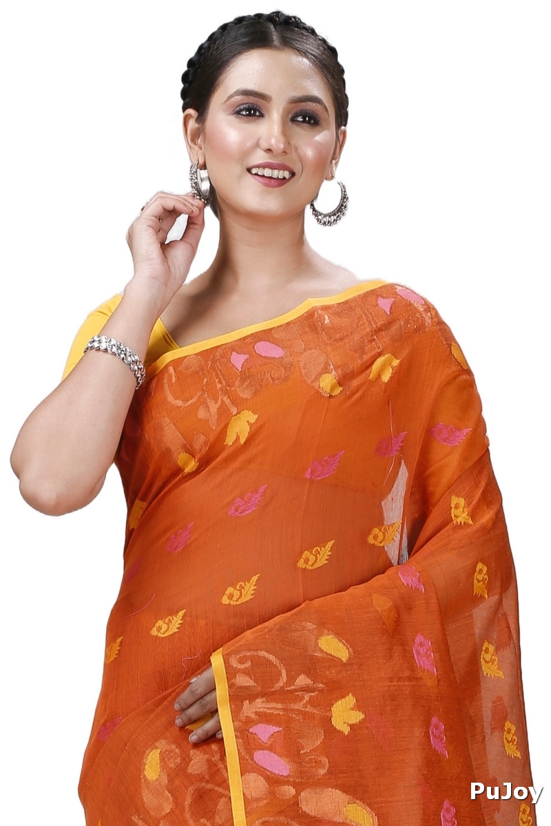 Brown Blended Cotton Banu Hand Loom Saree (1283)