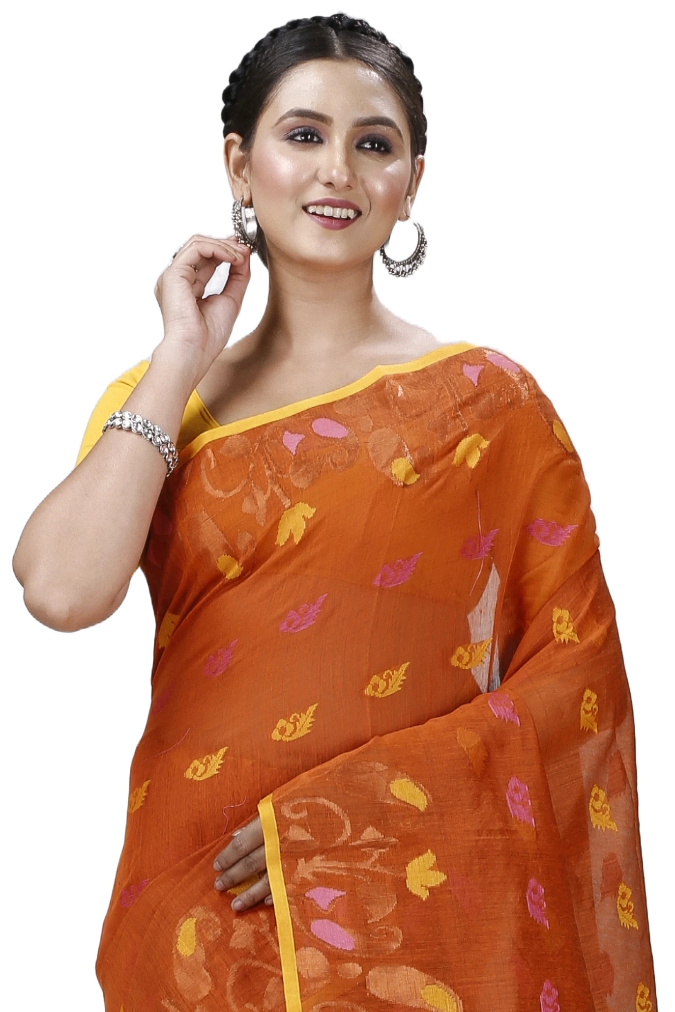 Brown Blended Cotton Banu Hand Loom Saree (1283)