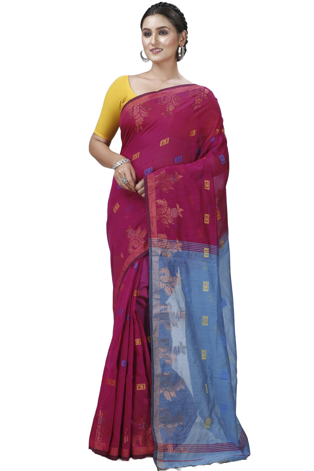 Parpel Blue Blended Cotton Banu Hand Loom Saree (1284)