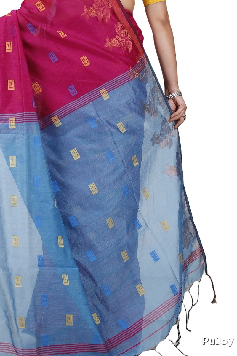 Parpel Blue Blended Cotton Banu Hand Loom Saree (1284)