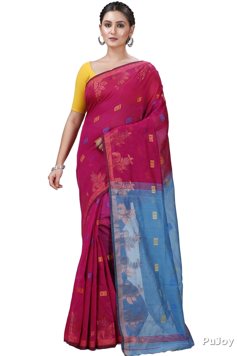 Parpel Blue Blended Cotton Banu Hand Loom Saree (1284)