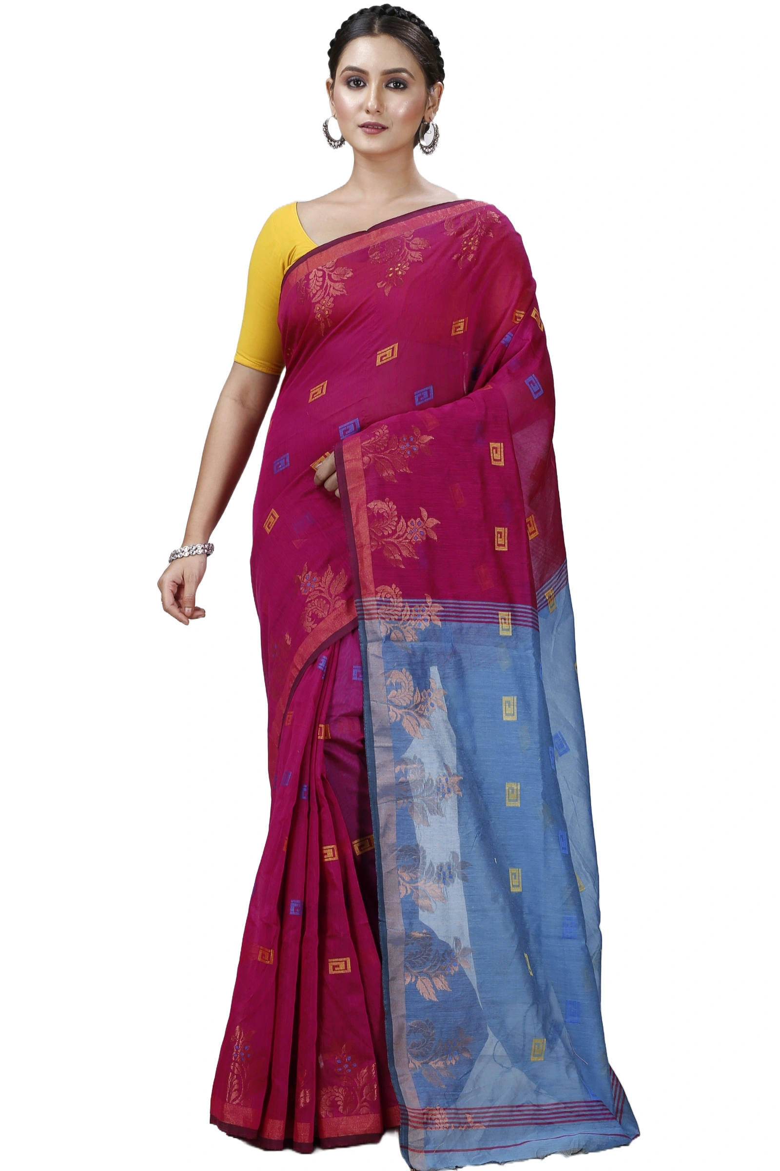 Parpel Blue Blended Cotton Banu Hand Loom Saree (1284)