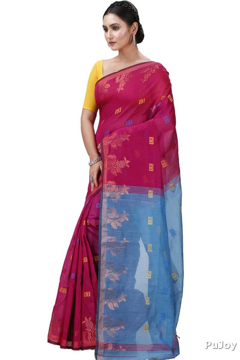 Parpel Blue Blended Cotton Banu Hand Loom Saree (1284)