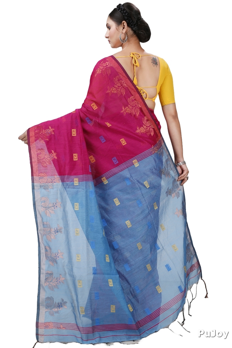 Parpel Blue Blended Cotton Banu Hand Loom Saree (1284)