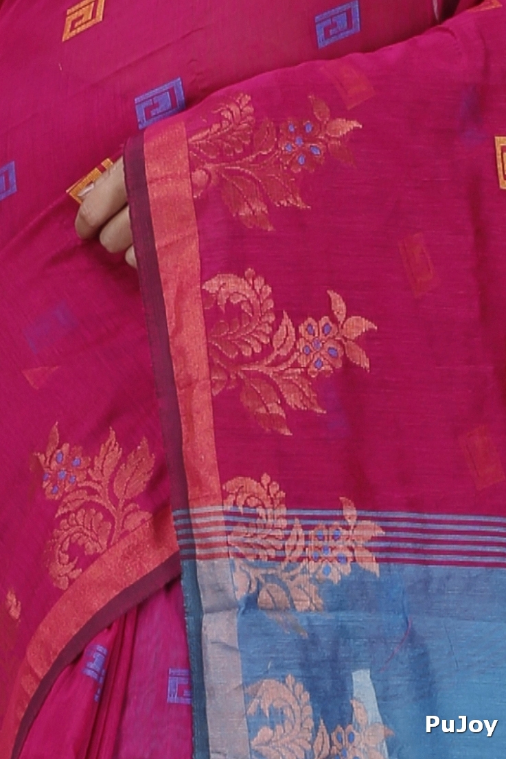 Parpel Blue Blended Cotton Banu Hand Loom Saree (1284)