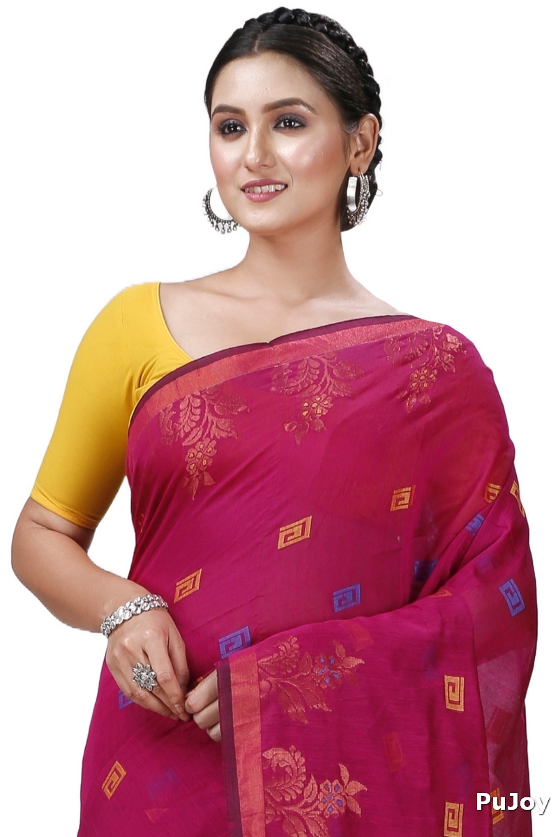 Parpel Blue Blended Cotton Banu Hand Loom Saree (1284)