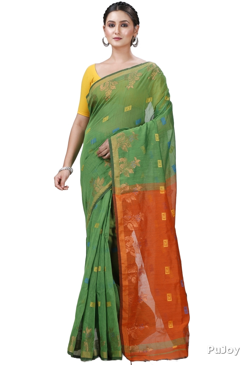Green Blended Cotton Banu Hand Loom Saree (1285)