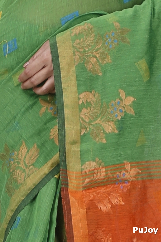 Green Blended Cotton Banu Hand Loom Saree (1285)